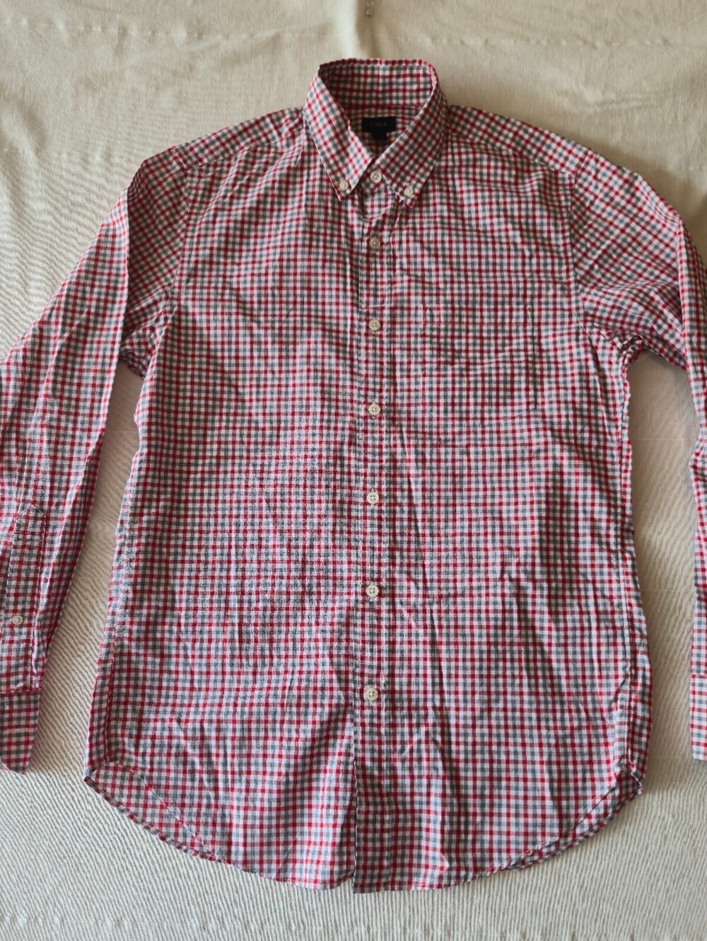 J.Crew Men's Small Red and Gray Checkered Cotton Button-Down Shirt